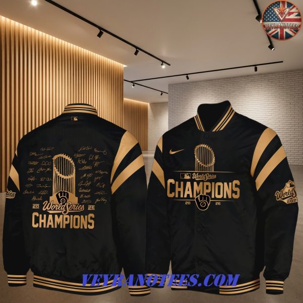 Milwaukee Brewers World Series Champions Trophy Black 2026 Baseball Jacket