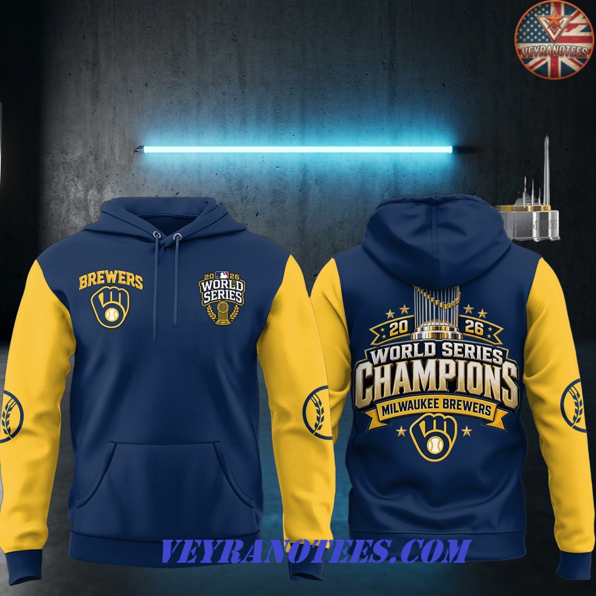 Milwaukee Brewers World Series Champions Trophy Royal Blue Yellow 2026 Hoodie Milwaukee Brewers World Series Champions Trophy Royal Blue Yellow 2026 Hoodie