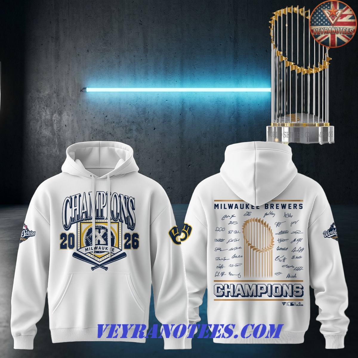 Milwaukee Brewers World Series Champions Trophy White 2026 Hoodie Milwaukee Brewers World Series Champions Trophy White 2026 Hoodie
